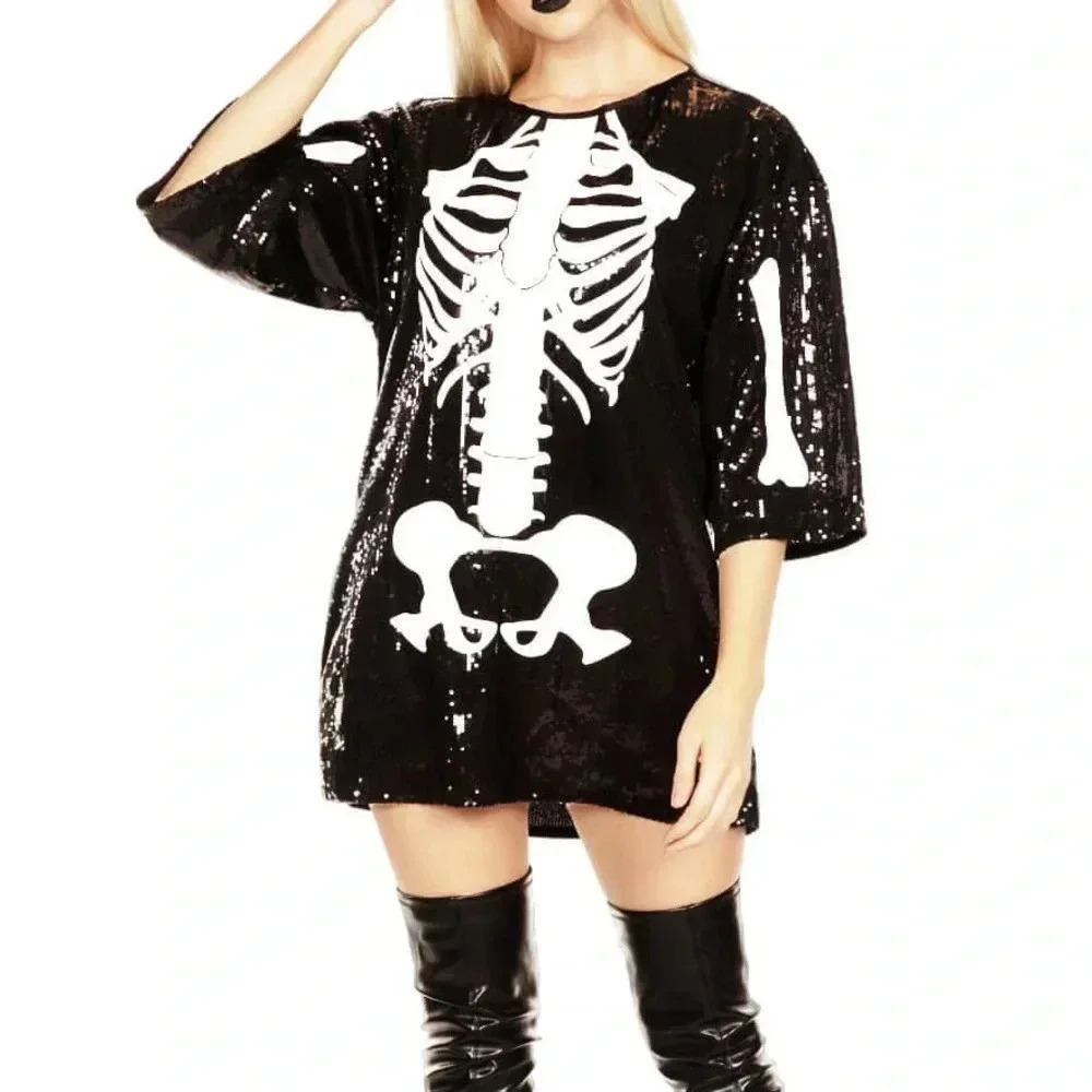 NWOTβ Tipsy Elves Skeleton Sequin Dress - Picture 3 of 6